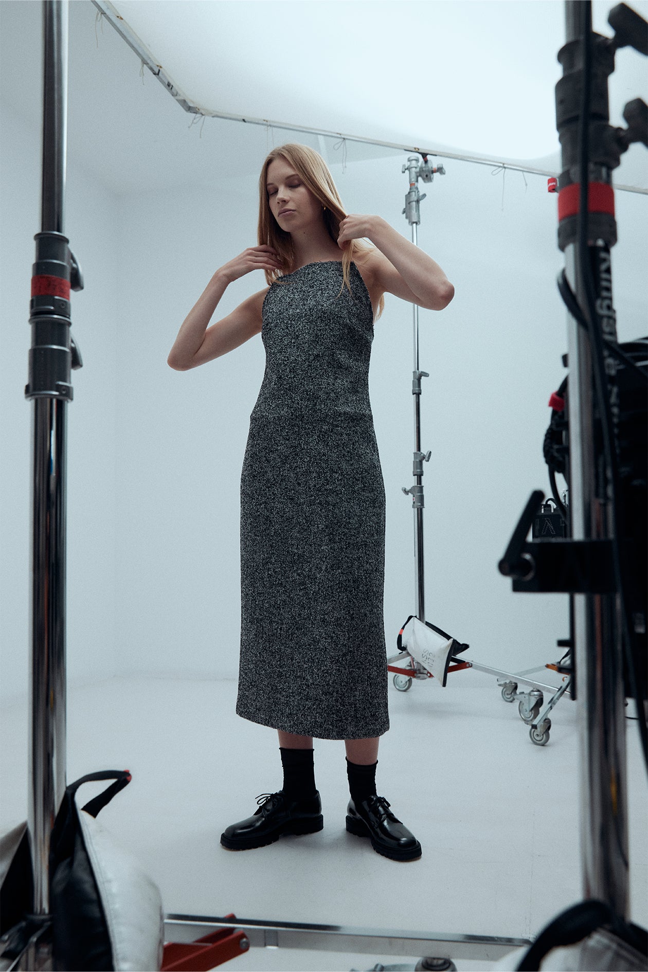 Harris Tapper Andree herringbone wool-blend midi dress